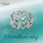 Stalen Verstelbare Open Ring - Open Hartjes - One Size - ring263 - 73901 - Ringen kopen