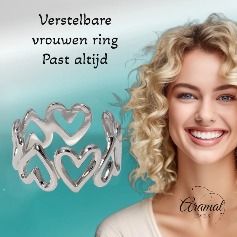 Stalen Verstelbare Open Ring - Open Hartjes - One Size - ring263 - 73901 - Ringen kopen