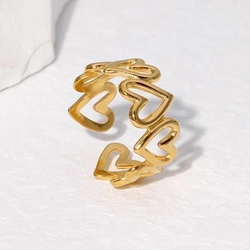 Stalen Verstelbare Open Ring - Open Hartjes - One Size - ring263 - 73901 - Ringen kopen