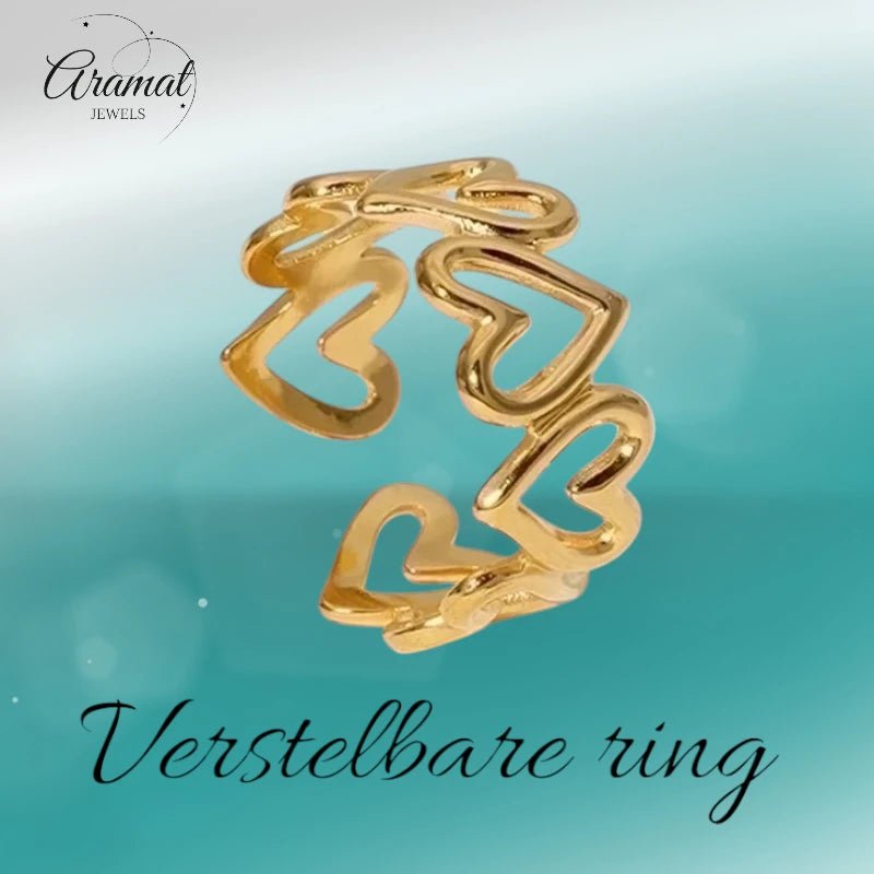 Stalen Verstelbare Open Ring - Open Hartjes - One Size - ring263 - 73901 - Ringen kopen