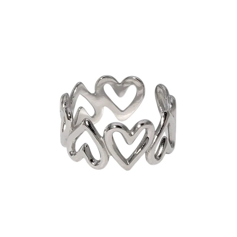 Stalen Verstelbare Open Ring - Open Hartjes - One Size - ring263 - 73901 - Ringen kopen