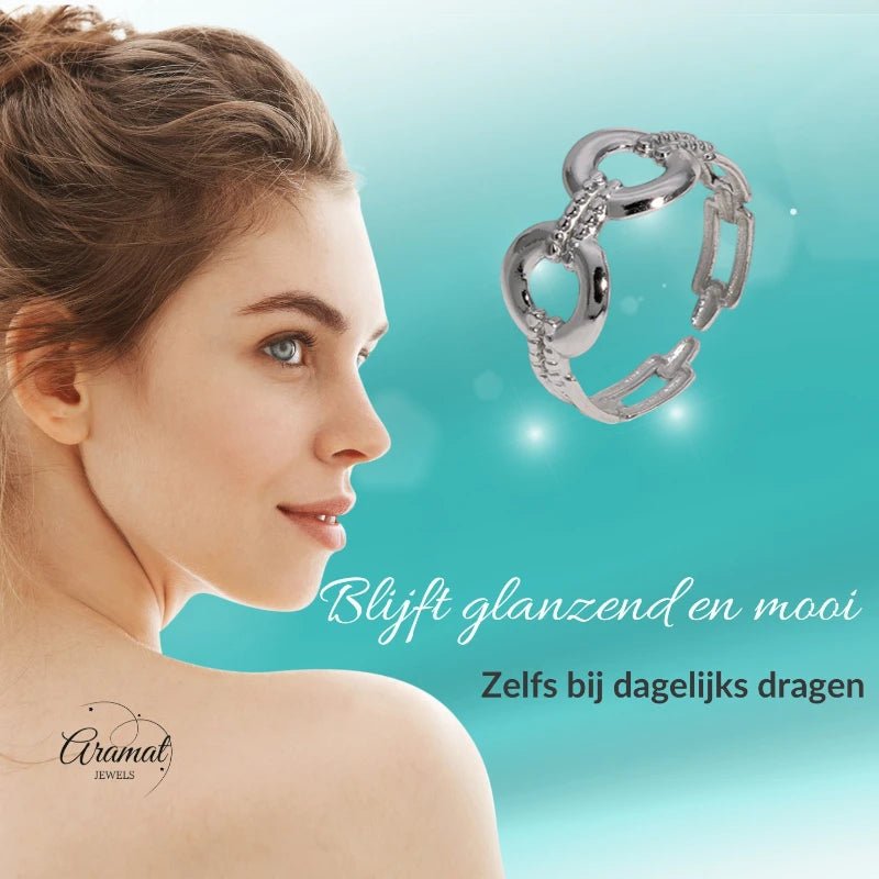 Stalen Verstelbare Open Ring - Streepjes & Cirkels - One Size - ring261 - 162114 - Ringen kopen