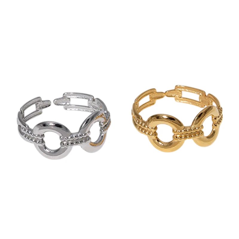 Stalen Verstelbare Open Ring - Streepjes & Cirkels - One Size - ring261 - 162114 - Ringen kopen