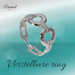 Stalen Verstelbare Open Ring - Streepjes & Cirkels - One Size - ring261 - 162114 - Ringen kopen