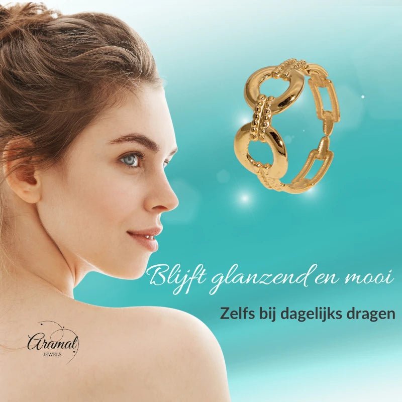 Stalen Verstelbare Open Ring - Streepjes & Cirkels - One Size - ring261 - 162114 - Ringen kopen