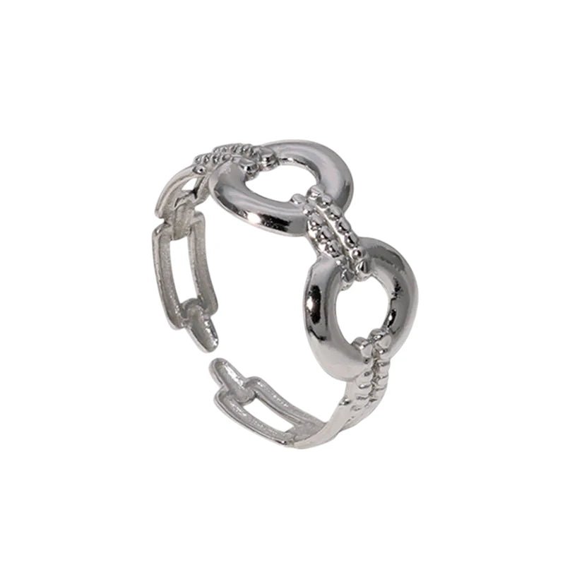 Stalen Verstelbare Open Ring - Streepjes & Cirkels - One Size - ring262 - 162113 - Ringen kopen