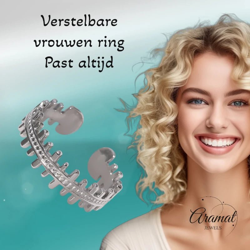 Stalen Verstelbare Open Ring - Streepjes & Dots - One Size - ring275 - 161457 - Ringen kopen