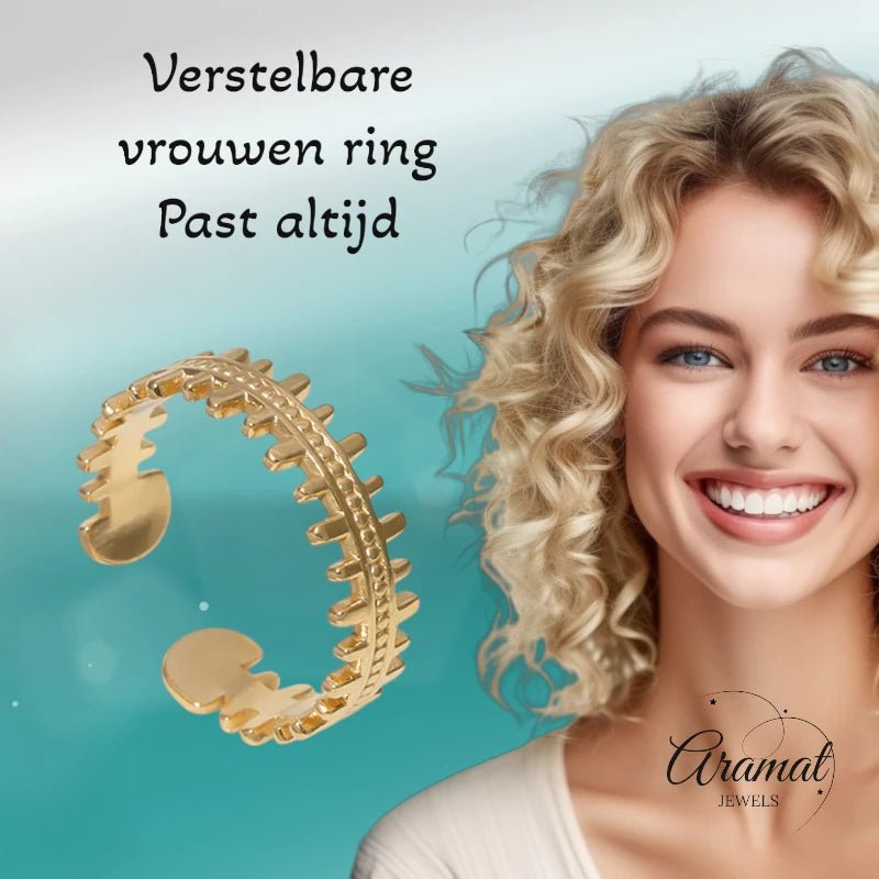 Stalen Verstelbare Open Ring - Streepjes & Dots - One Size - ring275 - 161457 - Ringen kopen