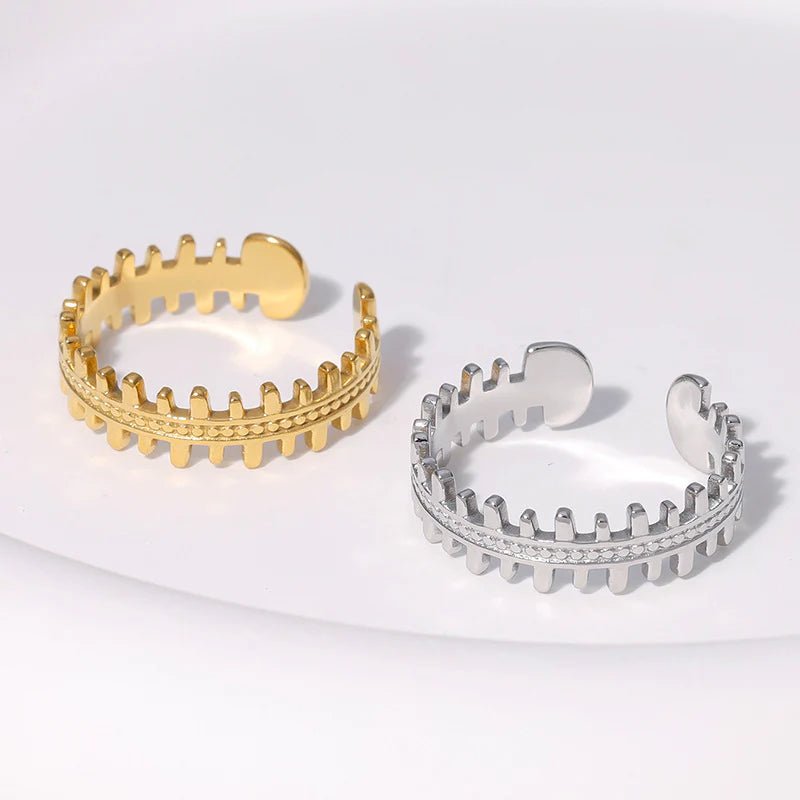 Stalen Verstelbare Open Ring - Streepjes & Dots - One Size - ring276 - 161456 - Ringen kopen