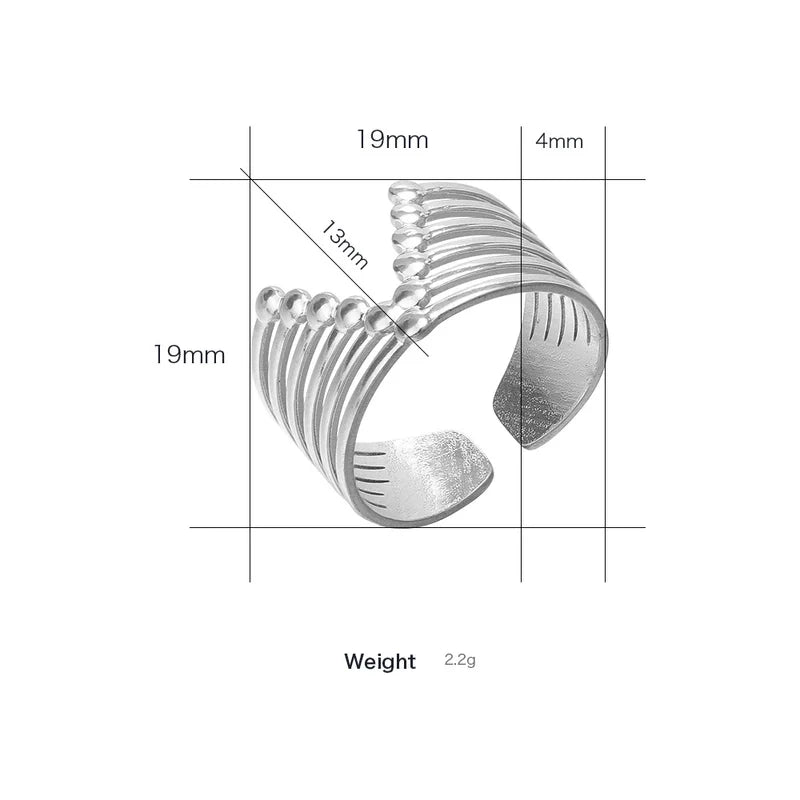 Stalen Verstelbare Open Ring - V - Shape & Dots - One Size - ring281 - 80118 - Ringen kopen