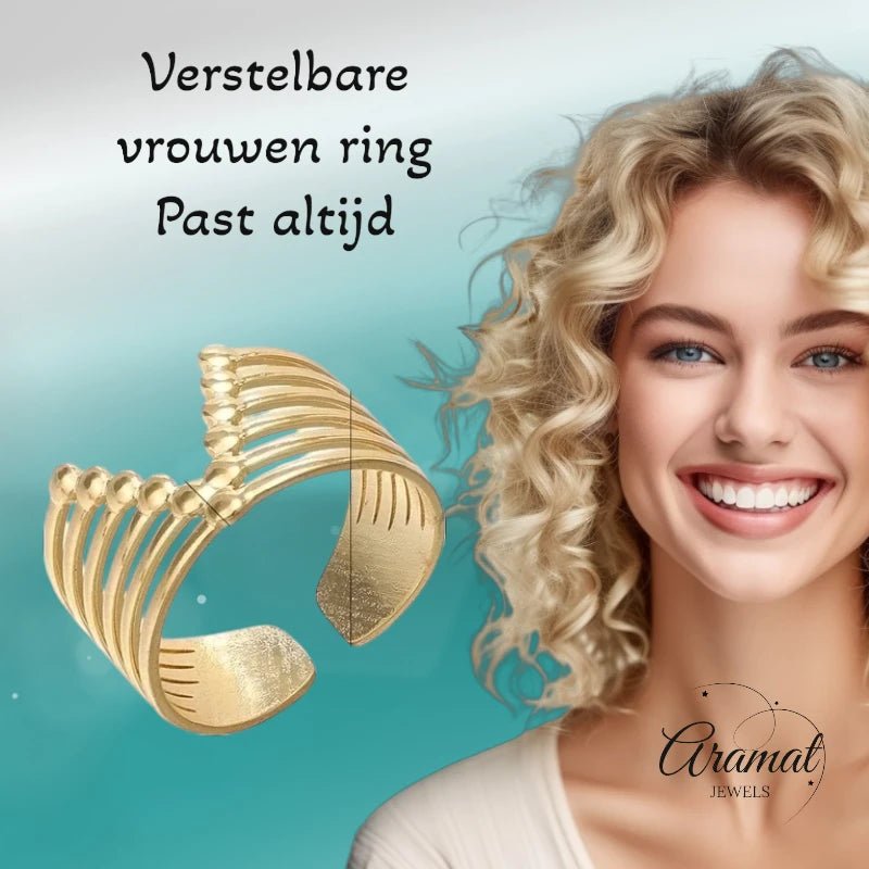 Stalen Verstelbare Open Ring - V - Shape & Dots - One Size - ring282 - 80112 - Ringen kopen