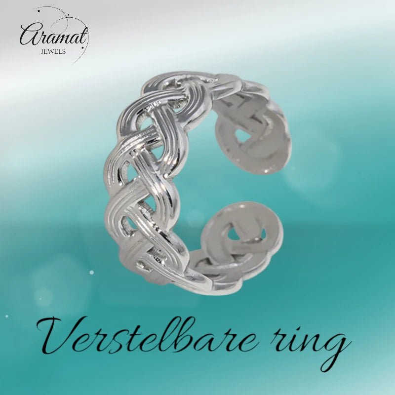 Stalen Verstelbare Open Ring - Vlecht Motief - One Size - ring272 - 161759 - Ringen kopen