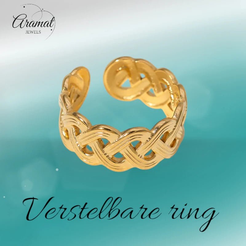 Stalen Verstelbare Open Ring - Vlecht Motief - One Size - ring272 - 161759 - Ringen kopen