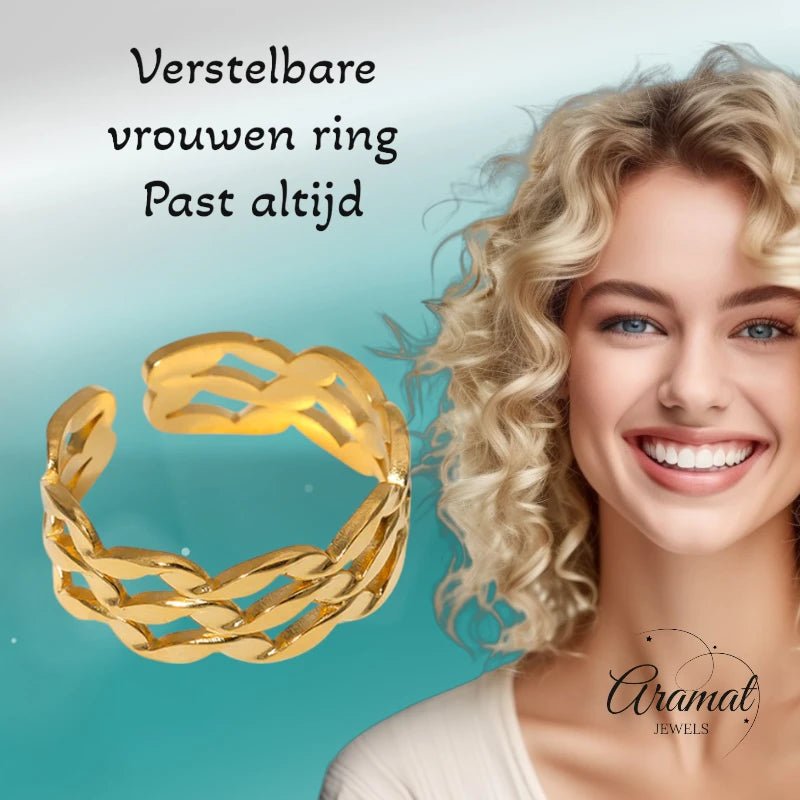 Stalen Verstelbare Open Ring - Wave Motief - One Size - ring283 - 161790 - Ringen kopen