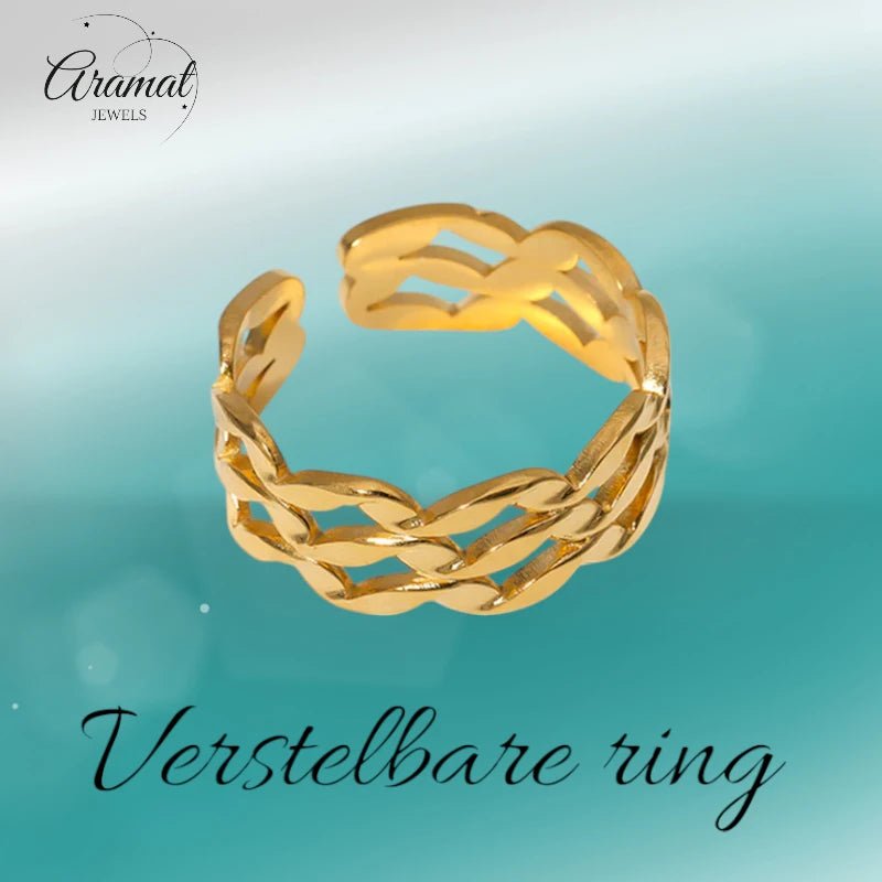 Stalen Verstelbare Open Ring - Wave Motief - One Size - ring283 - 161790 - Ringen kopen