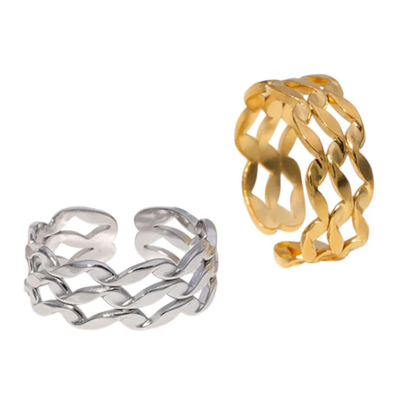 Stalen Verstelbare Open Ring - Wave Motief - One Size - ring283 - 161790 - Ringen kopen