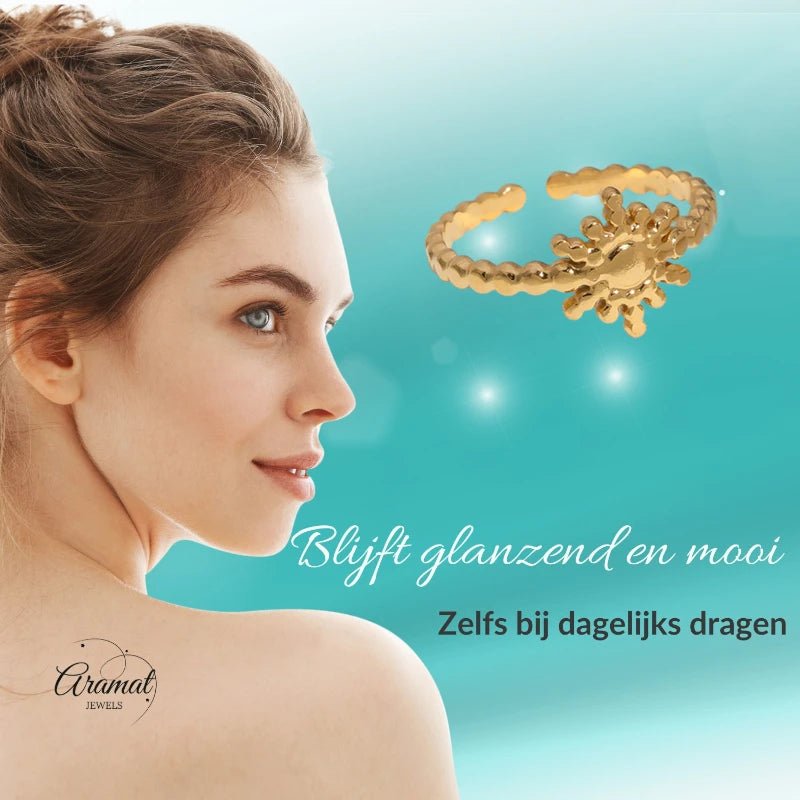 Stalen Verstelbare Open Ring - Zon & Dots - One Size - ring267 - 161598 - Ringen kopen