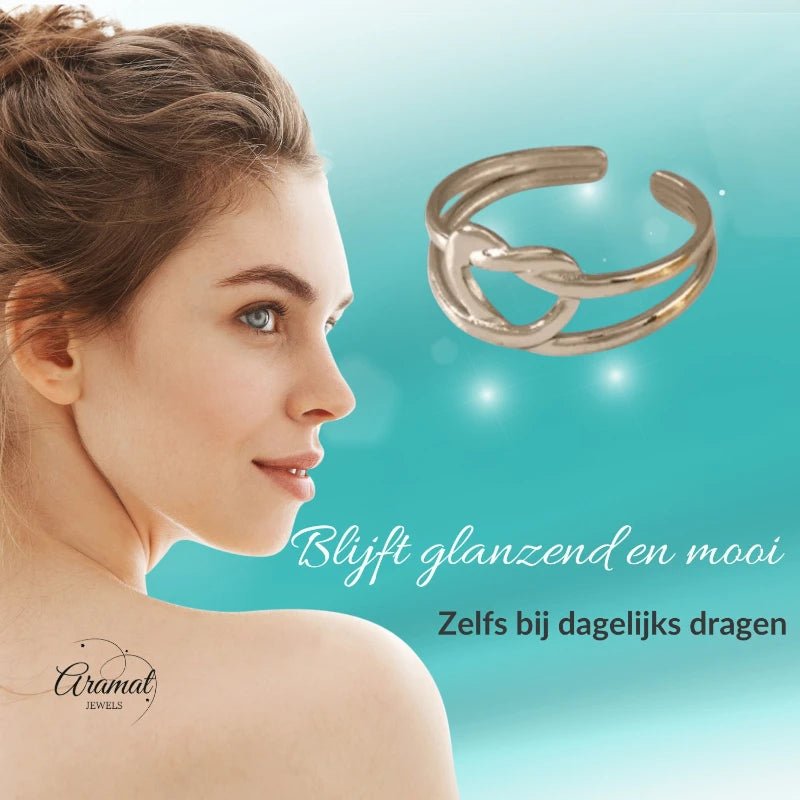 Stalen verstelbare ring - geknoopt hartje - ring229 - Ringen kopen# - Zilverkleur - alles - cadeau
