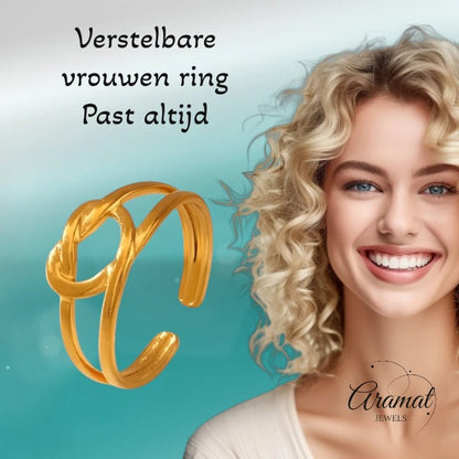 Stalen verstelbare ring - geknoopt hartje - ring229 - Ringen kopen# - Zilverkleur - alles - cadeau