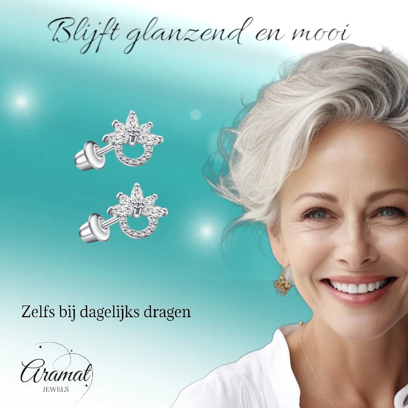 Stalen zirkonia Oorbellen 10mm - schroefsluiting - oor6276 - 72445 - Oorbellen kopen# - 10mm - alles - bloem