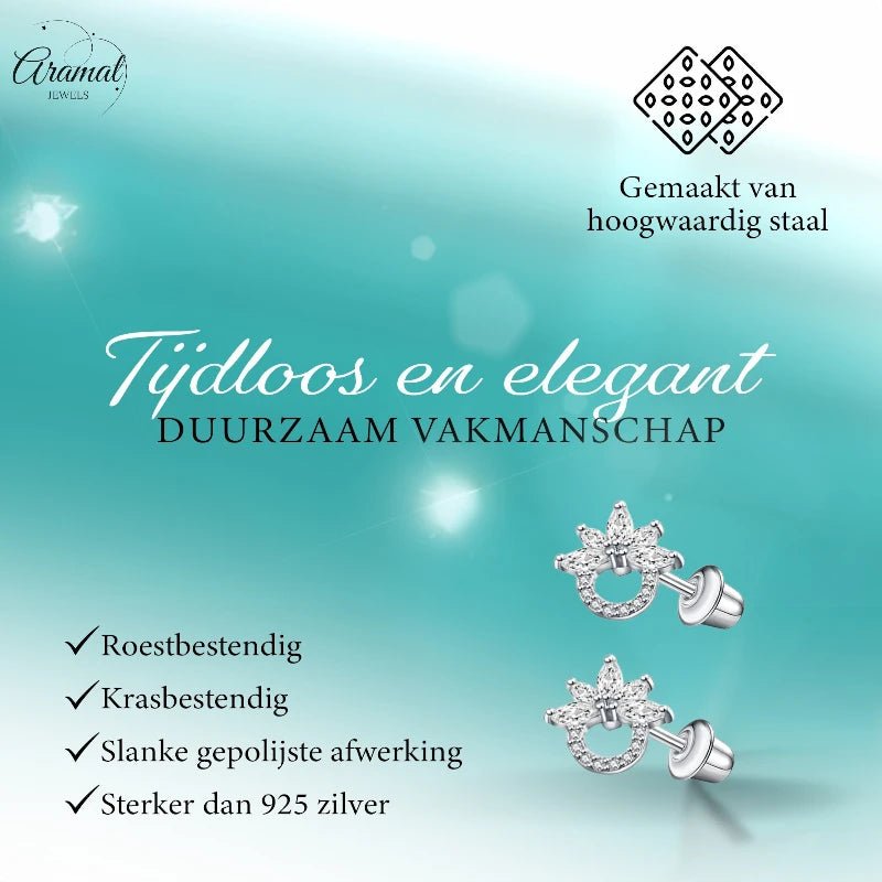 Stalen zirkonia Oorbellen 10mm - schroefsluiting - oor6276 - 72445 - Oorbellen kopen# - 10mm - alles - bloem