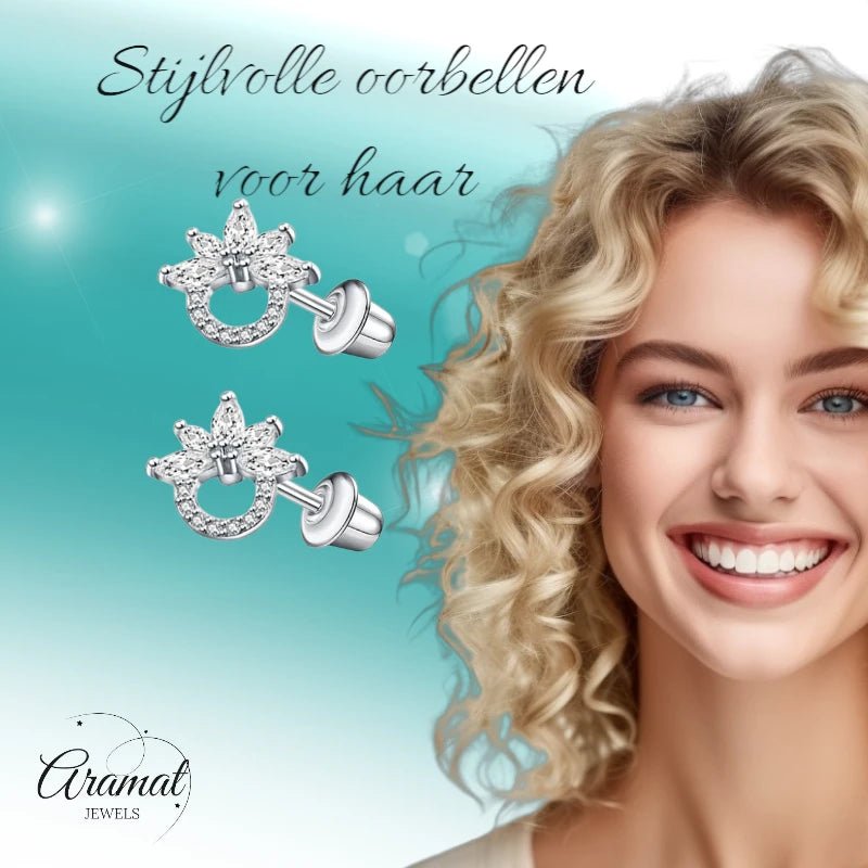 Stalen zirkonia Oorbellen 10mm - schroefsluiting - oor6276 - 72445 - Oorbellen kopen# - 10mm - alles - bloem