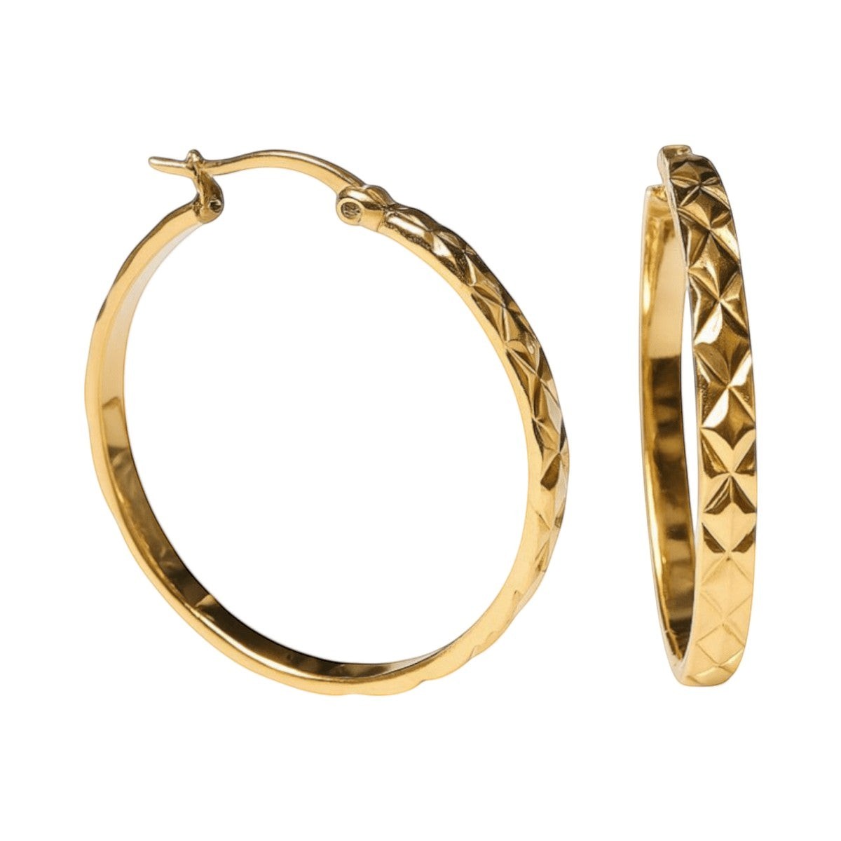 Statement Creolen 35mm Goudkleur met Ruitpatroon - XL Oorringen - Aramat Jewels - Oorringen - cadeautip