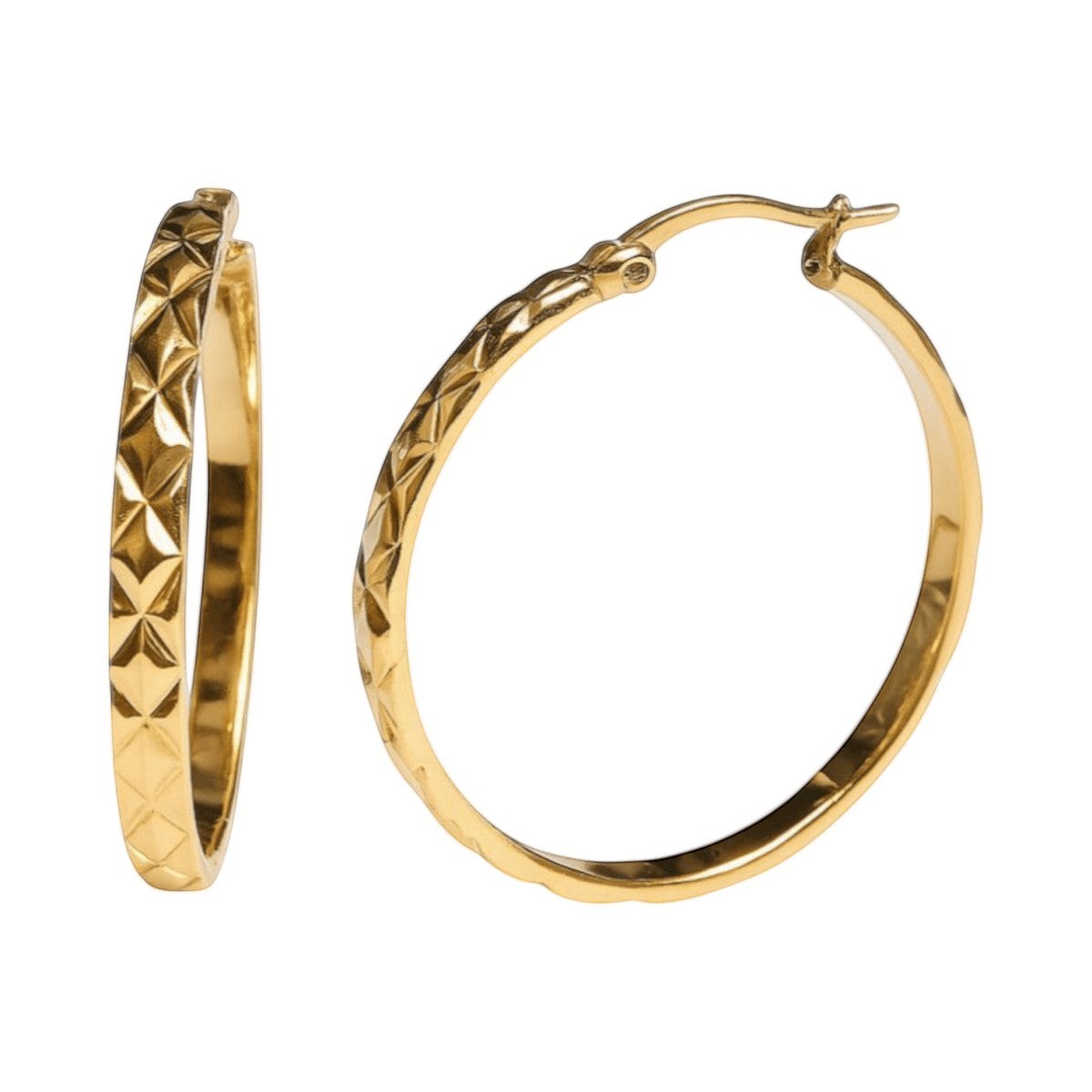 Statement Creolen 35mm Goudkleur met Ruitpatroon - XL Oorringen - Aramat Jewels - Oorringen - cadeautip