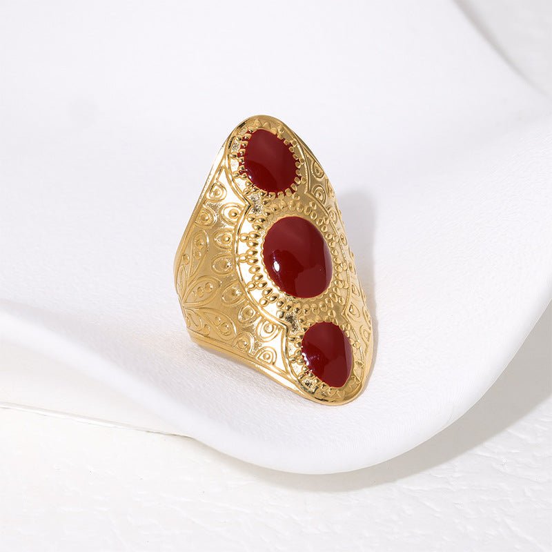 Statement Ring RVS met Drie Ovale Emaille Vullingen (45 mm Lang) - Aramat Jewels - Ringen - cadeautip