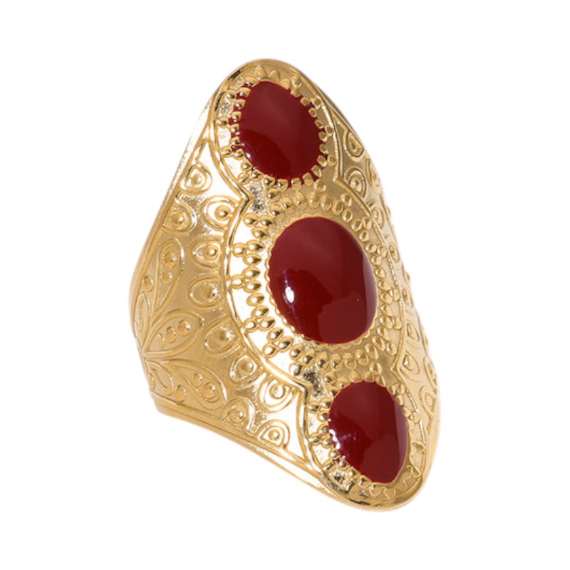Statement Ring RVS met Drie Ovale Emaille Vullingen (45 mm Lang) - Aramat Jewels - Ringen - cadeautip