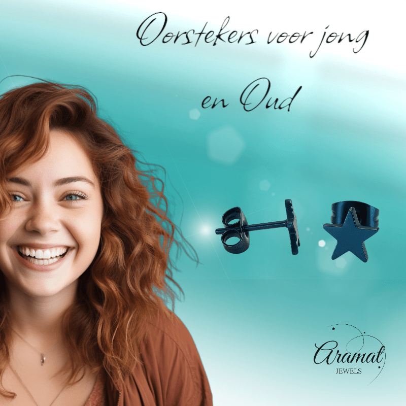 Ster oorstekers blauw RVS – 8mm opvallend - Aramat Jewels - Oorbellen - cadeautip