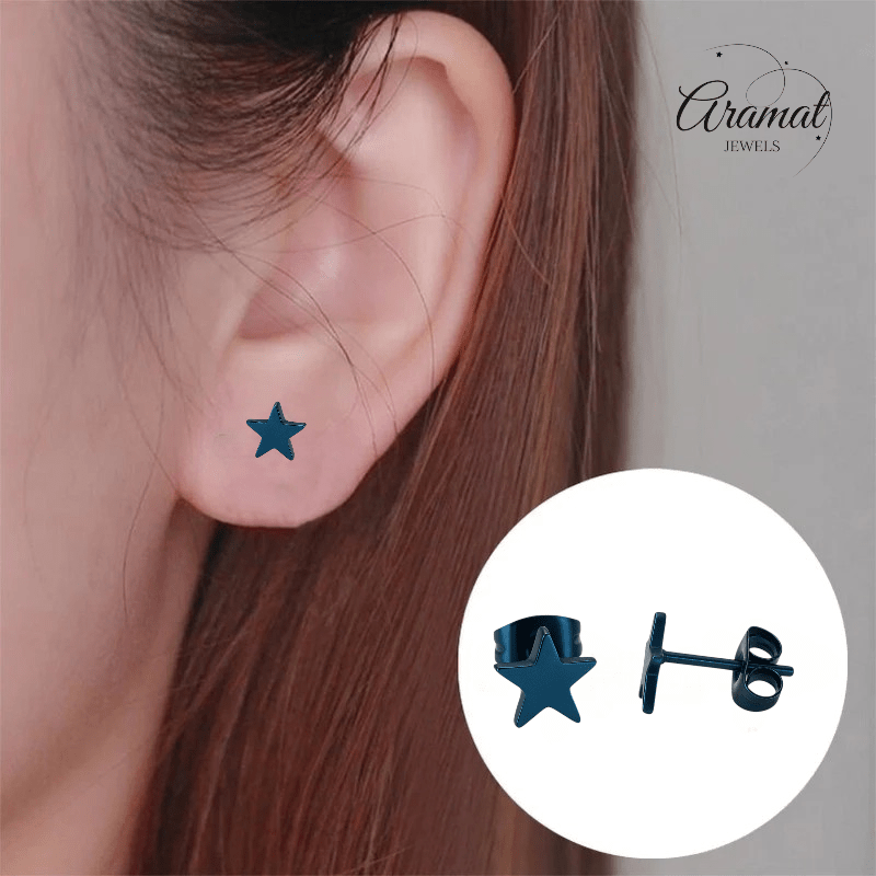 Ster oorstekers blauw RVS – 8mm opvallend - Aramat Jewels - Oorbellen - cadeautip