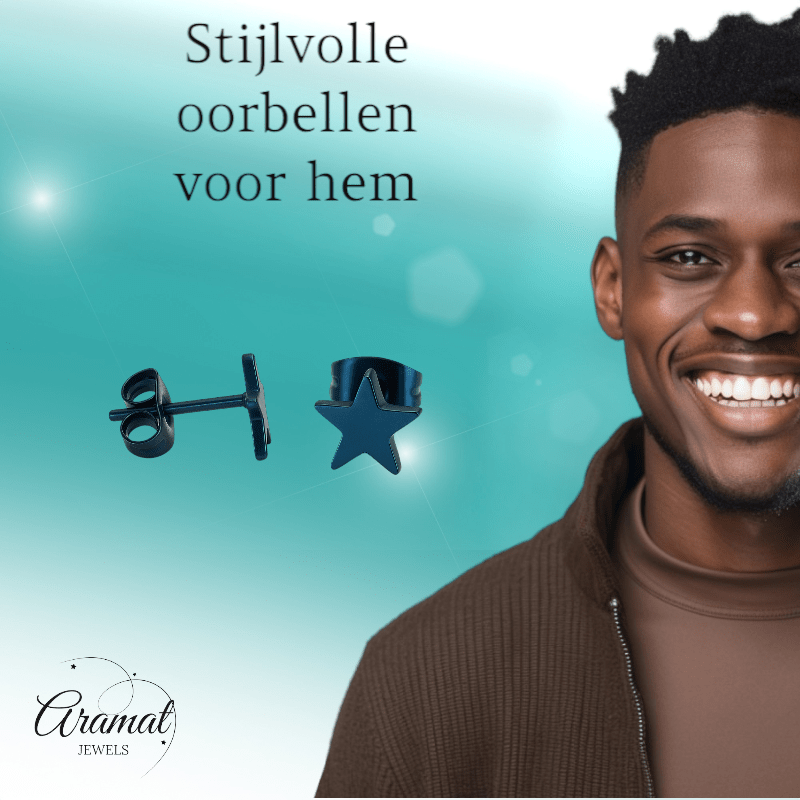 Ster oorstekers blauw RVS – 8mm opvallend - Aramat Jewels - Oorbellen - cadeautip