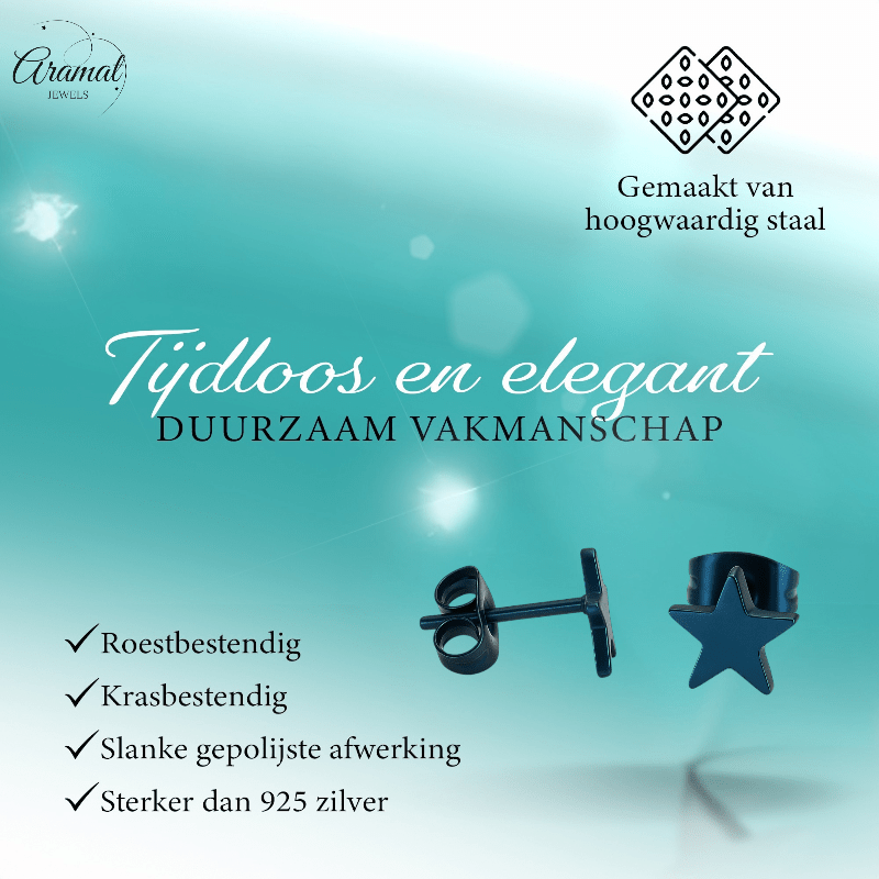 Ster oorstekers blauw RVS – 8mm opvallend - Aramat Jewels - Oorbellen - cadeautip