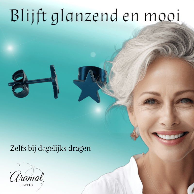 Ster oorstekers blauw RVS – 8mm opvallend - Aramat Jewels - Oorbellen - cadeautip