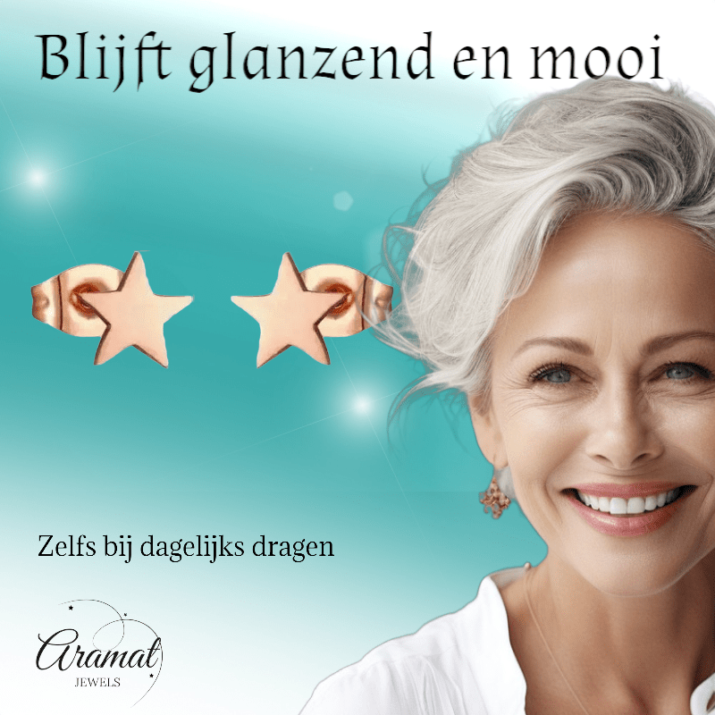 Ster oorstekers rosegoud staal – 7mm tijdloos - Aramat Jewels - Oorbellen - cadeautip