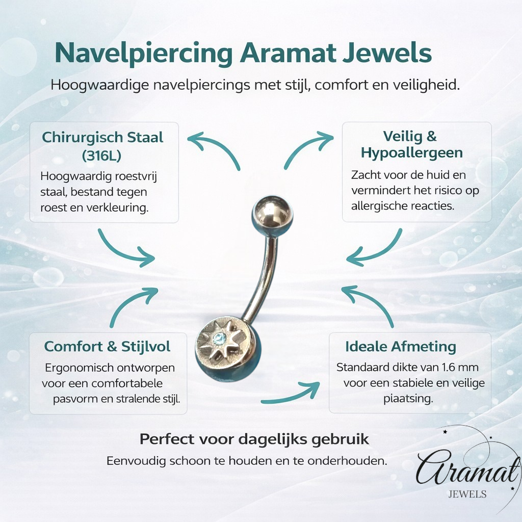 Piercing nombril en acier étoile avec zircon bleu