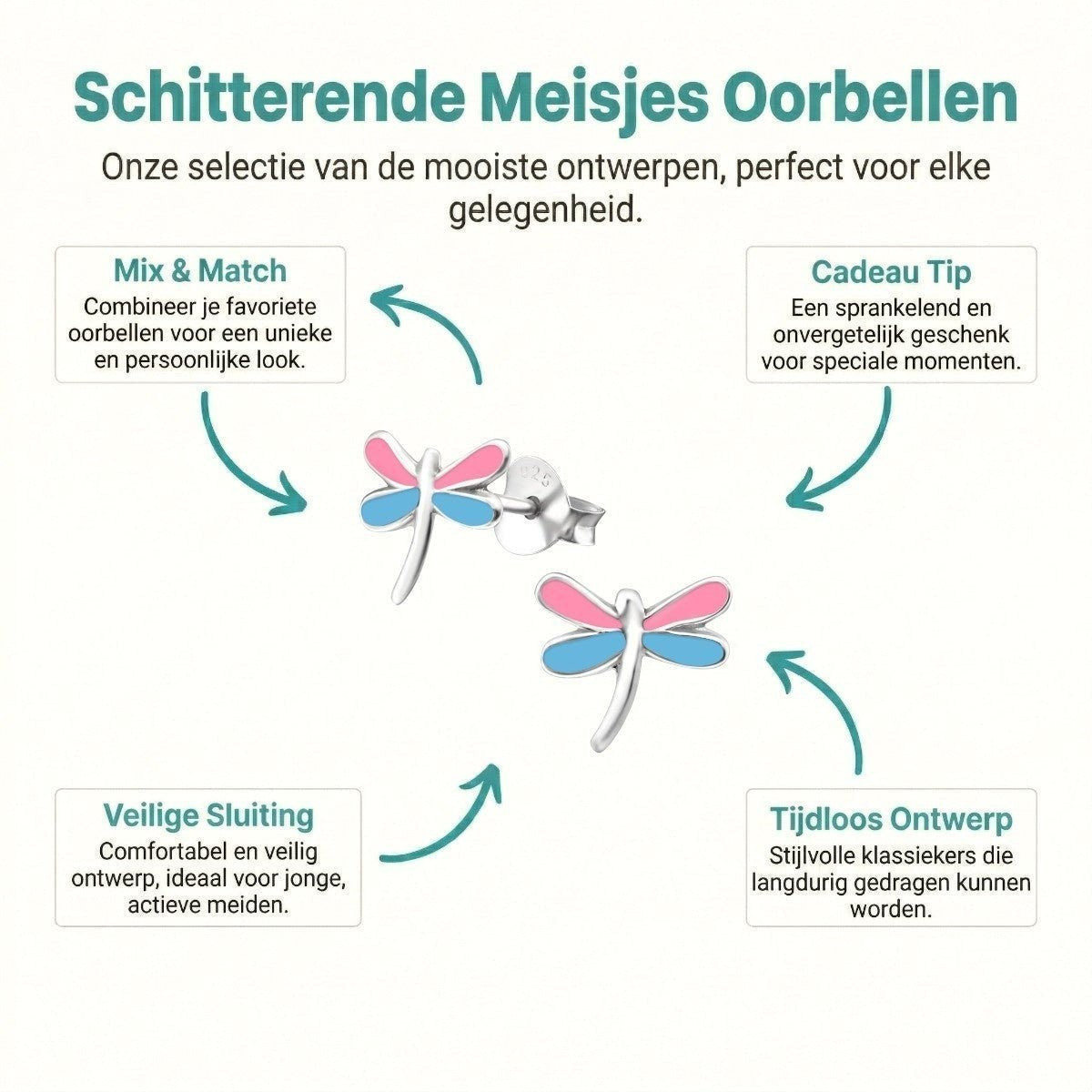 Sterling Zilveren Libelle Oorstekers Multicolor Emaille Roze Blauw 9x8mm - Aramat Jewels - Oorbellen - cadeautip