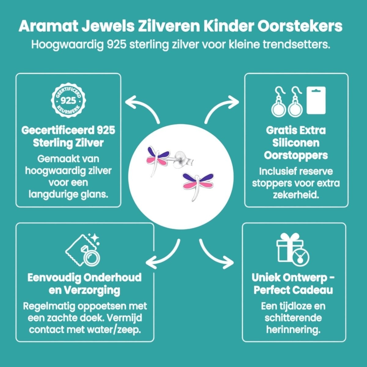 Sterling Zilveren Libelle Oorstekers Multicolor Emaille Roze Paars 9x8mm - Aramat Jewels - Oorbellen - cadeautip