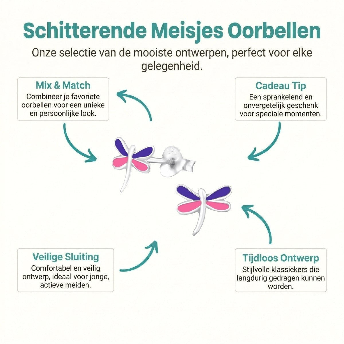 Sterling Zilveren Libelle Oorstekers Multicolor Emaille Roze Paars 9x8mm - Aramat Jewels - Oorbellen - cadeautip