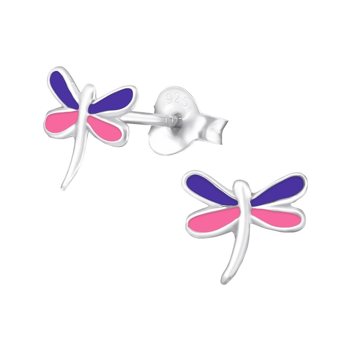 Sterling Zilveren Libelle Oorstekers Multicolor Emaille Roze Paars 9x8mm - Aramat Jewels - Oorbellen - cadeautip
