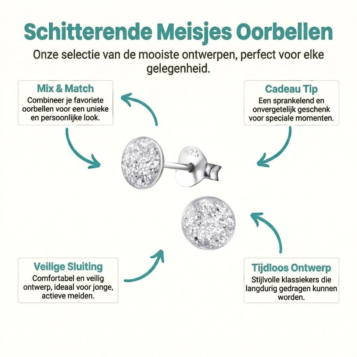 Sterling Zilveren Oorstekers Transparant Glitter 5mm - Aramat Jewels - Oorbellen - cadeautip