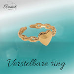 Stijlvolle Dames Schakelring met Hartje | 8mm - RVS - ring381 - Ringen kopen# - Goudkleur - alles - boho