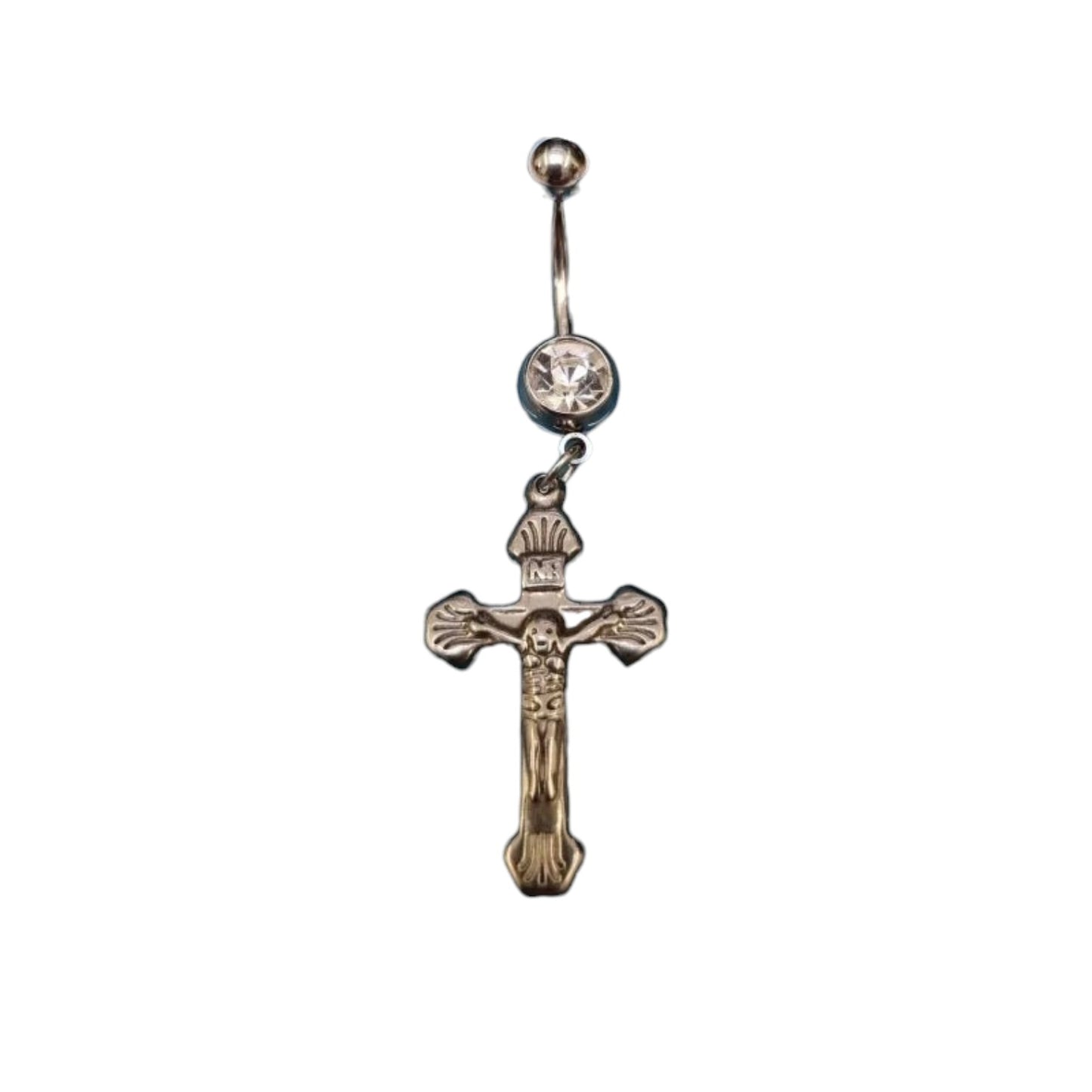 Piercing nombril élégant en acier avec pendentif croix