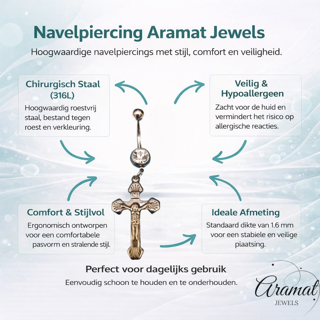 Piercing nombril élégant en acier avec pendentif croix