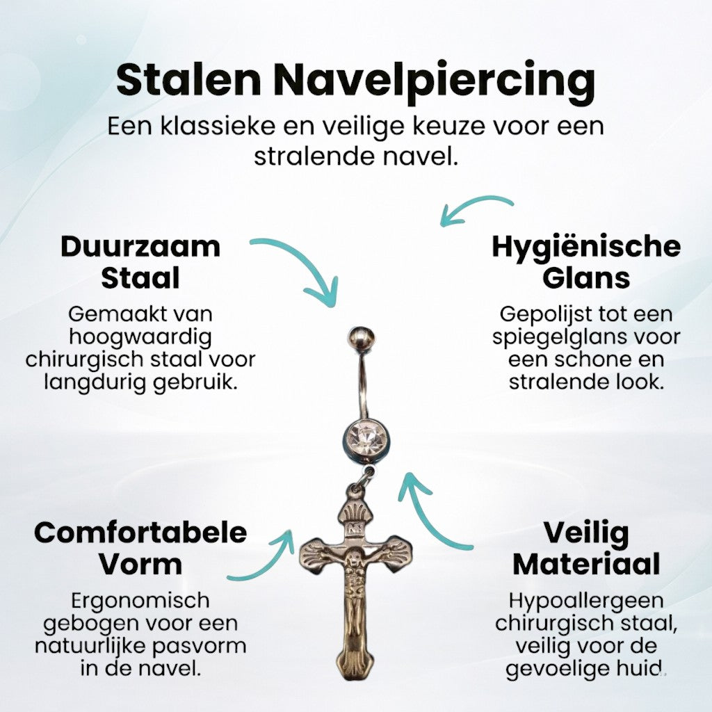 Piercing nombril élégant en acier avec pendentif croix
