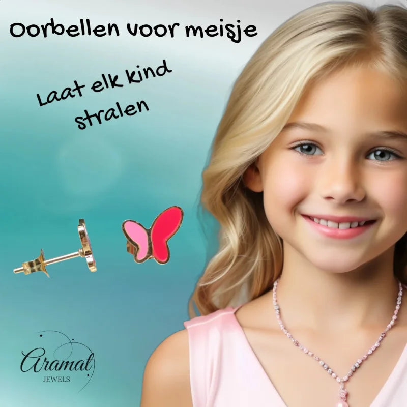 Vlinderoorbellen en -ketting voor meisjes.