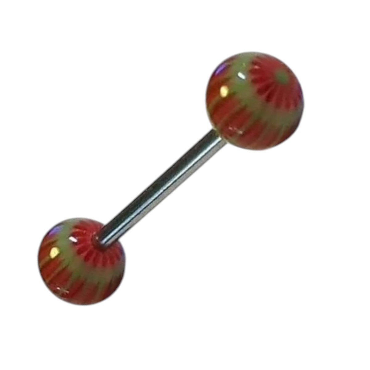 Een paar rode en groene ballen op een witte achtergrond