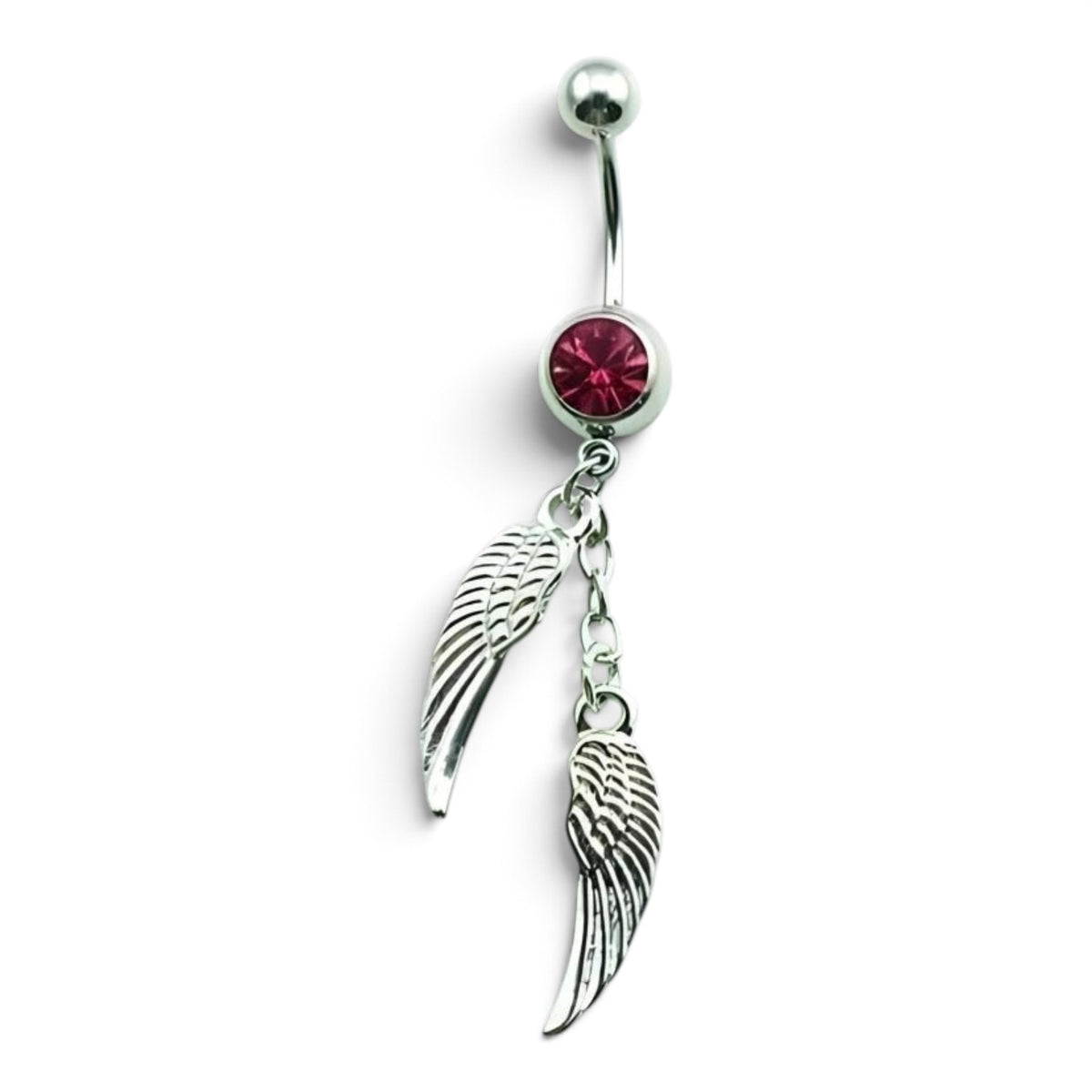 Piercing nombril en cristal rose avec ailes argentées