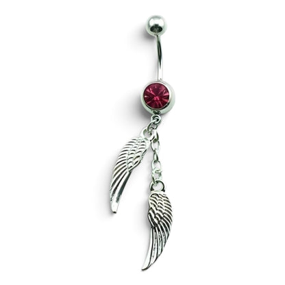 Piercing nombril en cristal rose avec ailes argentées